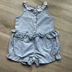 Vintage Kids On The Go Blue Romper With Cotton‎ Lace Collar 4T